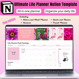 Notion Template Life Planner,Notion dashboard,Notion Aesthetic, Ultimate Digital Life Planner, Daily Weekly Monthly Goals Setting, that girl