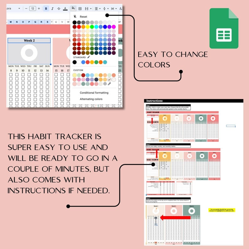 Habit Tracker Google Sheet, Printable Journal, Google Spreadsheet ...