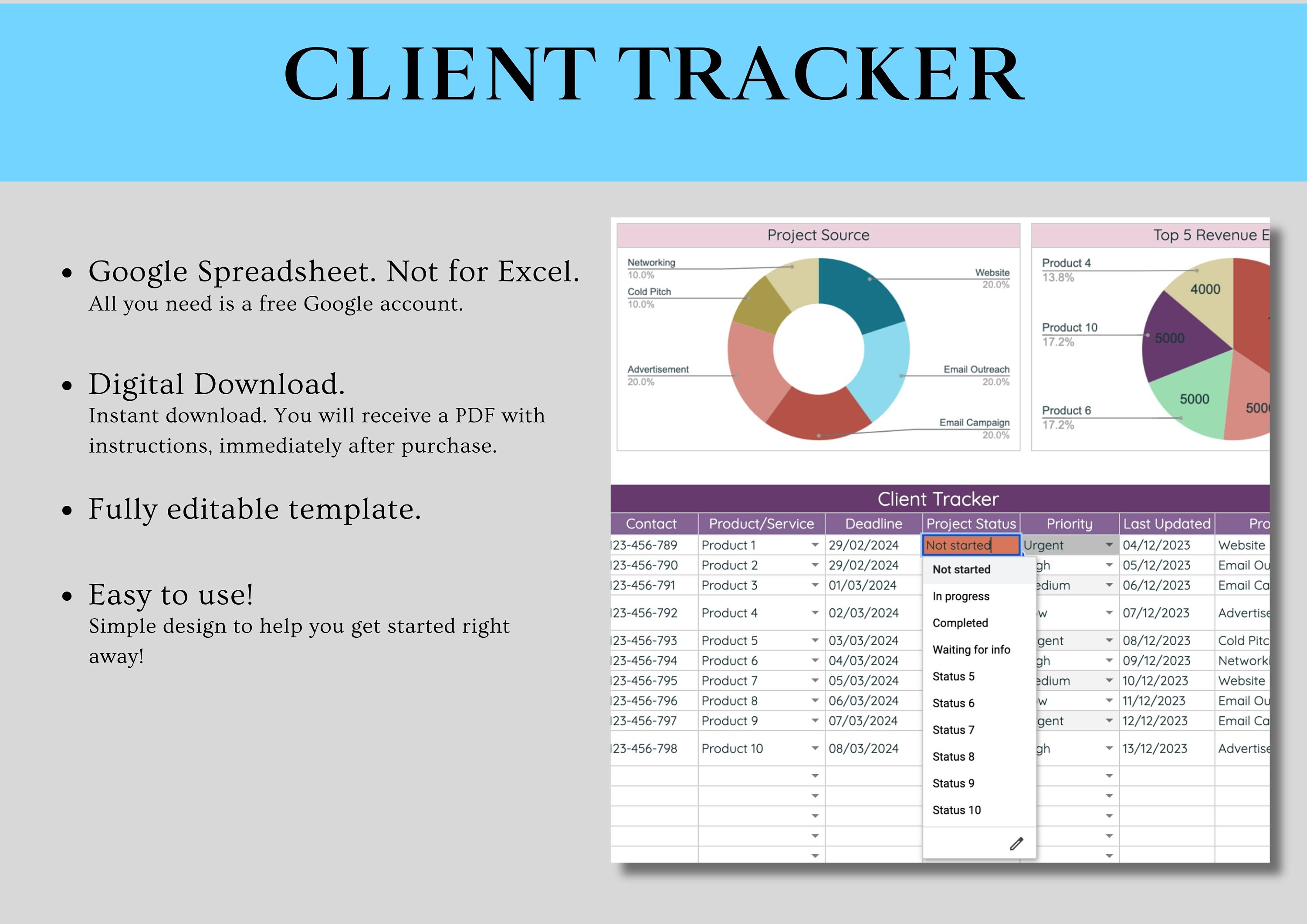 CRM Client Order Tracker, Google Spreadsheet for Tracking Customers ...