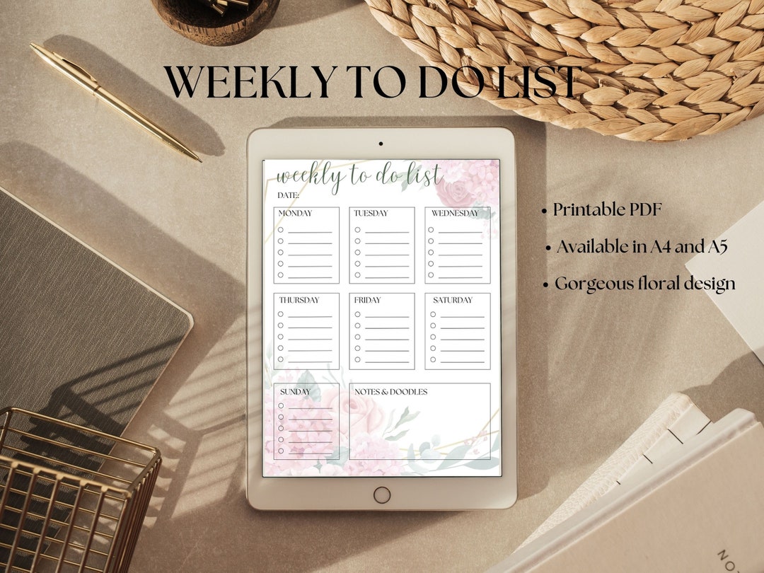 Floral Weekly to Do List Printable Template, Instant Download PDF - Etsy