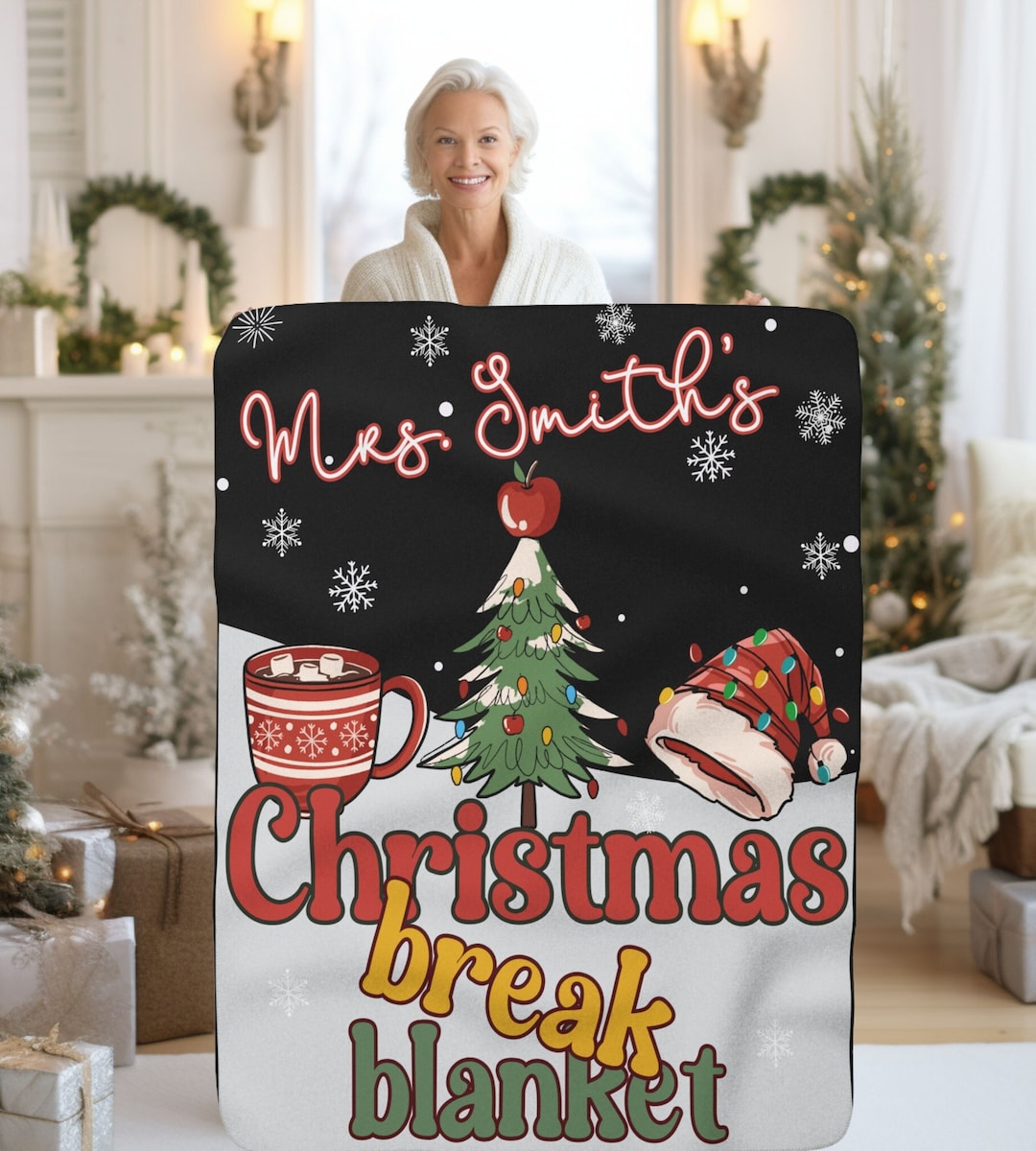 Personalized Teacher Blanket, Custom Blanket Teacher Gift for Christmas