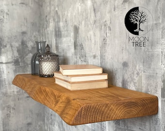 Rustic Floating Shelf 22x3.8cm: Scaffold Board Live Edge Farmhouse, Industrial Loft Design, Vintage Wood, Brackets & Delivery Included