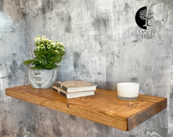 Rustic Floating Shelf 30x4.4cm - Farmhouse Wooden Shelf, Industrial Loft Style, Reclaimed Wood, Brackets & Delivery Included
