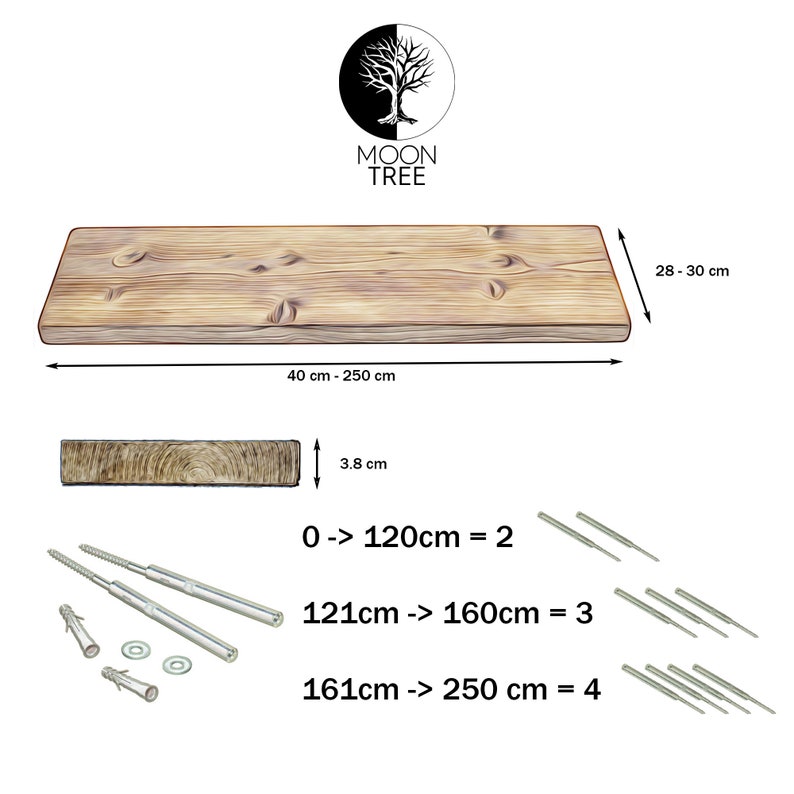 Rustikales Holzregal 30x3,8cm Holzregal im Industrial Loft Stil aus Altholz mit Halterungen & Lieferung inklusive Bild 3