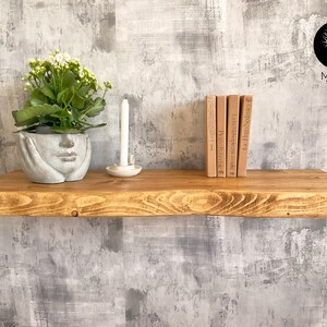 Live Edge Rustic Floating Shelf 30x4.4cm - Farmhouse Wooden Shelf, Timber Storage, Industrial Loft Style, Brackets & Delivery Included image 2