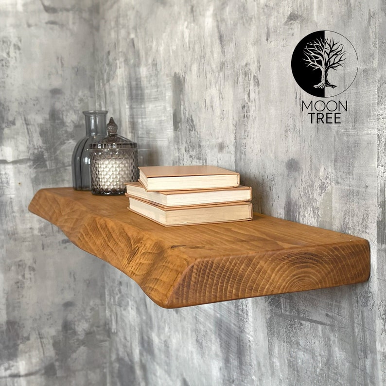 Rustic Floating Shelf 22x3.8cm: Scaffold Board Live Edge Farmhouse, Industrial Loft Design, Vintage Wood, Brackets & Delivery Included image 1