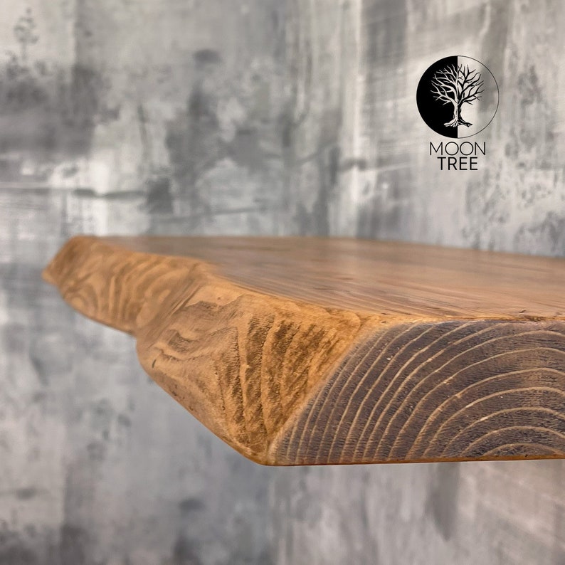 Live Edge Rustic Floating Shelf 30x4.4cm - Farmhouse Wooden Shelf, Timber Storage, Industrial Loft Style, Brackets & Delivery Included image 5
