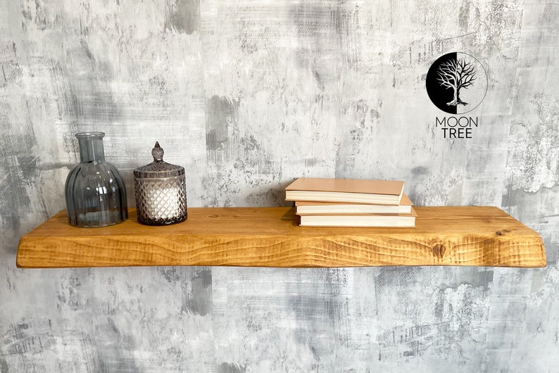 Industrial 16x4.4cm Loft Style Live Edge Rustic Floating Shelf, Farmhouse, Reclaimed Wood, Brackets & Delivery image 4