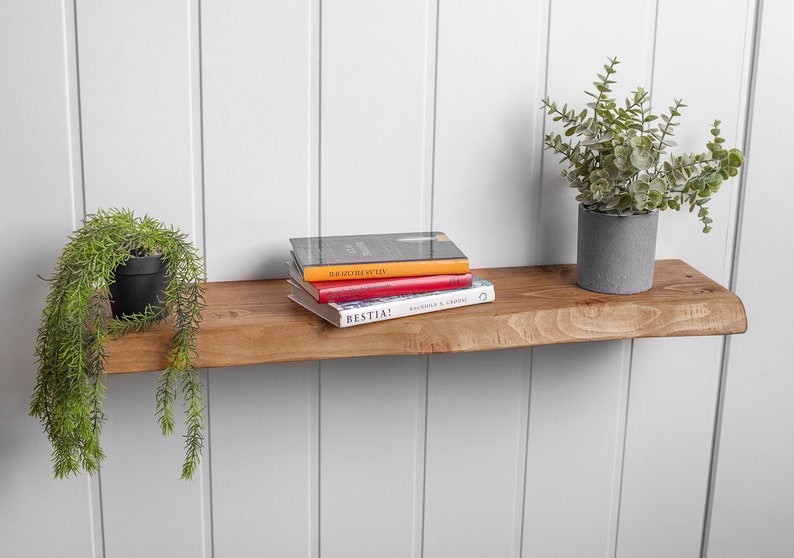 Farmhouse Live Edge Rustic Floating Shelf 22x3.8cm: Industrial Loft, Vintage Wood, Timber, Brackets & Delivery Included zdjęcie 5