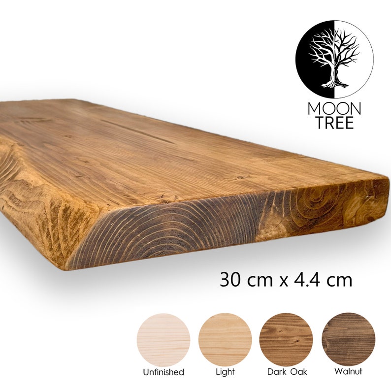 Live Edge Rustic Floating Shelf 30x4.4cm - Farmhouse Wooden Shelf, Timber Storage, Industrial Loft Style, Brackets & Delivery Included image 3