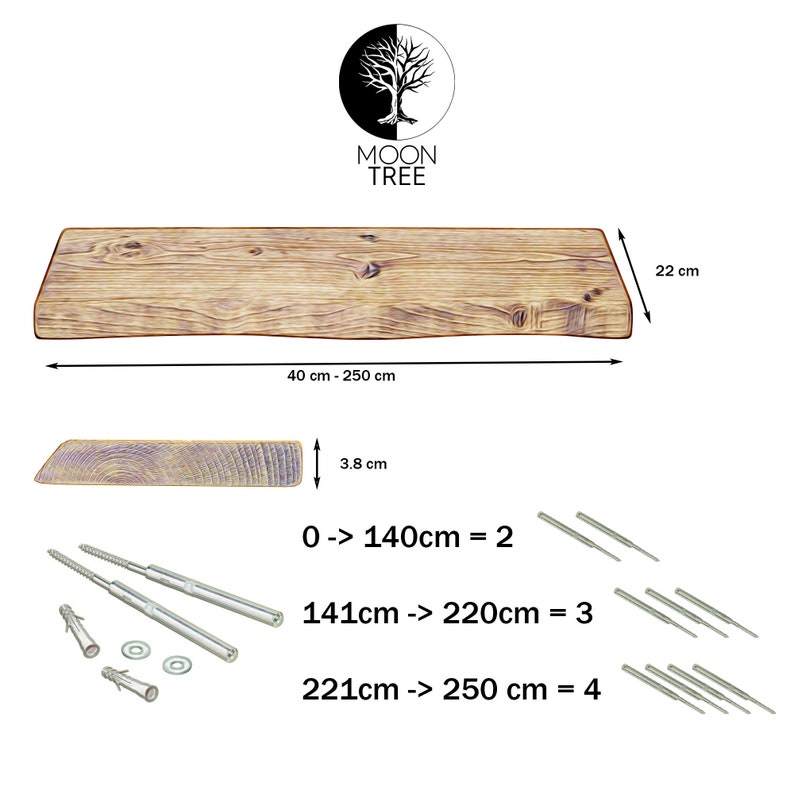 Rustikales Schweberegal 22x3.8cm : Gerüstbrett Live Edge Bauernhaus, Industrial Loft Design, Vintage Holz, Halterungen & Lieferung inklusive Bild 6