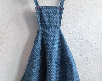 DWAY . Latzkleid Trägerkleid mit Scherenmuster, Jeansblau