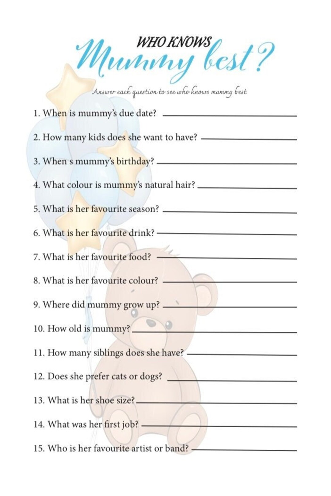 Baby-Shower-Spiel „Who Knows Mummy Best“ – 20 Fragen Zur Werdenden Mama