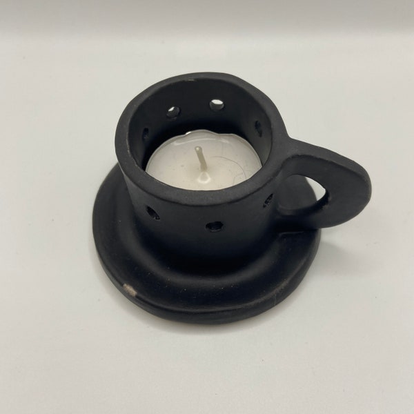 Candle Holder with Handmade Ceramic Handle Matte Black