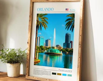 Orlando Poster – USA Wall Art, the perfect gift and a lasting travel memory | Florida Travel Art Print Wall Decor, Orlando Cityscape