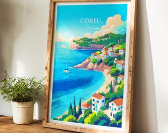 Korfoe Poster – Griekenland Wanddecoratie, het perfecte cadeau en reisherinnering | Stadsgezicht Kunstdruk Wanddecoratie