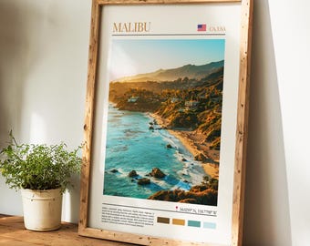 Malibu Poster – USA Wall Art, the perfect gift and a lasting travel memory | California Travel Art Print Wall Decor, Malibu Cityscape