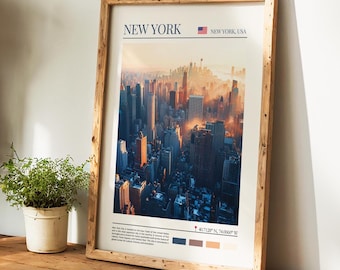 Póster de Nueva York - Arte de pared de EE. UU., el regalo perfecto y un recuerdo de viaje imborrable | Impresión artística de paisaje urbano de Nueva York para decoración de pared