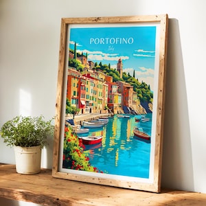 Portofino poster, poster uit Italië, vintage poster van Portofino, reisposter, retro poster van Portofino, reiscadeau, muurdecoratie van Portofino