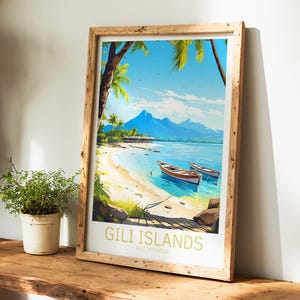 Bali travel poster, Gili Islands poster, Bali vintage poster, Bali retro poster, Bali travel gift, wall art print, Bali poster