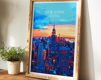 New York Poster, New York Print – USA Wall Art, the perfect gift and a long lasting travel memory | NYC Cityscape Art Print, Wall Decor