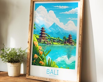 Cartel de viaje de Bali Cartel de Bali Cartel vintage de Bali Cartel de viaje Cartel retro de Bali Regalo de viaje de Bali Indonesia Impresión de Bali Ubud Canggu