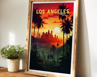 Los Angeles travel poster LA poster Los Angeles vintage poster Travel poster Los Angeles skyline poster Los Angeles travel gift wall art