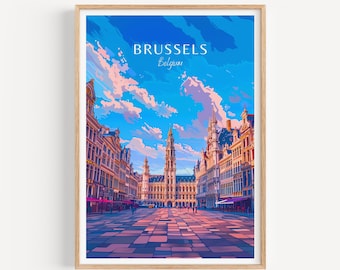 Affiche de voyage de Bruxelles - Art mural belge pour la décoration intérieure, le cadeau parfait et un souvenir de voyage durable | Impression d'art Imprimer