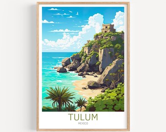 Affiche de voyage Tulum - Art mural Mexique, le cadeau parfait et un souvenir de voyage durable | Impression d&#39;art Imprimer