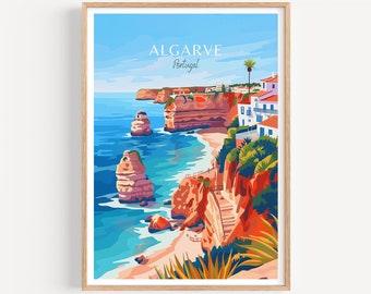 Poster dell'Algarve - Arte murale del Portogallo, il regalo perfetto e un ricordo di viaggio duraturo | Stampa artistica