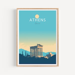 Poster di viaggio di Atene - Arte murale greca per l'arredamento della casa, il regalo perfetto e un ricordo di viaggio duraturo | Stampa artistica Stampa