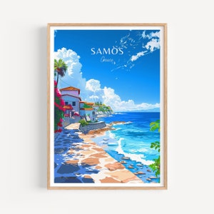 Poster di viaggio di Samos - Arte murale della Grecia, il regalo perfetto e un ricordo di viaggio duraturo | Stampa artistica Stampa