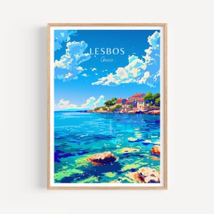 Poster di viaggio di Lesbo - Arte murale greca, il regalo perfetto e un ricordo di viaggio duraturo | Stampa artistica Stampa