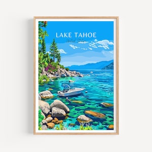 Póster de viaje del lago Tahoe: arte mural de EE. UU., el regalo perfecto y un recuerdo de viaje duradero | Impresión de arte Impresión