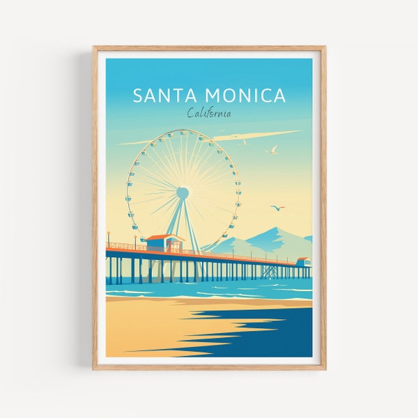 Santa Monica Reiseposter - Californien Wandkunst für Home Dekor, das perfekte Geschenk und eine bleibende Reise Erinnerung | Kunst Druck