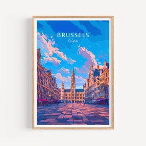Poster di viaggio di Bruxelles - Arte murale belga per l'arredamento della casa, il regalo perfetto e un ricordo di viaggio duraturo | Stampa artistica Stampa