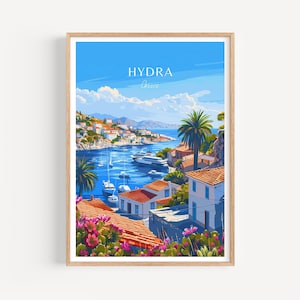 Hydra Travel Poster - Grecia Wall Art, il regalo perfetto e un ricordo di viaggio duraturo | Stampa artistica Stampa