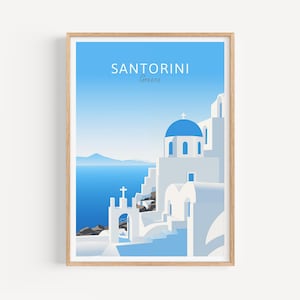 Poster di viaggio di Santorini - Arte murale greca per l'arredamento della casa, il regalo perfetto e un ricordo di viaggio duraturo | Stampa artistica Stampa