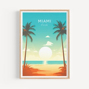 Poster di viaggio di Miami - Arte murale della Florida per l'arredamento della casa, il regalo perfetto e un ricordo di viaggio duraturo | Stampa artistica USA Stampa