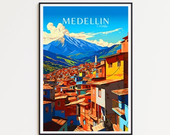 Affiche de voyage de Medellin, affiche de Colombie, affiche vintage de Medellin, affiche de voyage rétro de Medellin, cadeau de voyage, impression d&#39;art mural