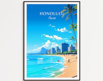 Honolulu Travel Poster - Hawaii Wall Art, the perfect Gift and a lasting Travel Memory | USA Art Print