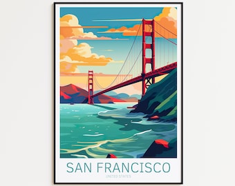 Affiche de voyage à San Francisco - Art mural californien pour la décoration intérieure, le cadeau parfait et un souvenir durable | Impression d&#39;art USA