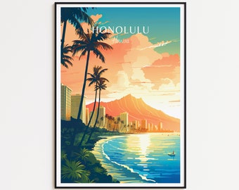 Honolulu Travel Poster - Hawaii Wall Art, the Perfect Gift and a Lasting Travel Memory | USA Art Print