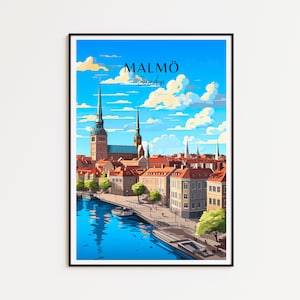 Póster de viaje de Malmö: arte mural de Suecia para la decoración del hogar, el regalo perfecto y un recuerdo duradero | Impresión artística Escandinavia Impresión