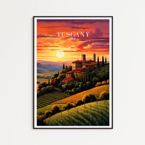 Póster de viaje de Toscana, póster de Italia, póster vintage de Toscana, póster de viaje, póster de Toscana, póster retro, regalo de viaje de Toscana, Italia.
