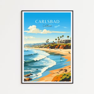 Affiche de voyage de Carlsbad - Art mural californien pour la décoration intérieure, le cadeau parfait et un souvenir durable | Impression de Carlsbad