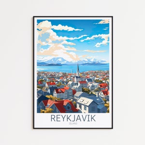 Poster di Reykjavik, poster dell'Islanda, poster vintage di Reykjavik, poster di viaggio di Reykjavik, poster retrò di Reykjavik, regalo di viaggio, stampa artistica da parete