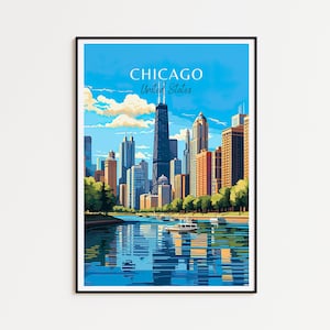 Pôster de viagem de Chicago - Arte de parede dos EUA para decoração de casa, o presente perfeito e uma lembrança duradoura | Impressão de Chicago