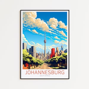 Póster de viaje de Johannesburgo: arte mural de Sudáfrica para decoración del hogar, el regalo perfecto y un recuerdo duradero | Imprenta de Johannesburgo