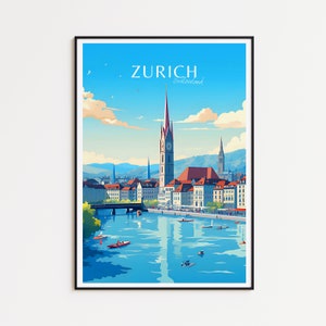 Affiche de voyage Zurich - Art mural Suisse, le cadeau parfait et un souvenir durable | Impression d'art Imprimer
